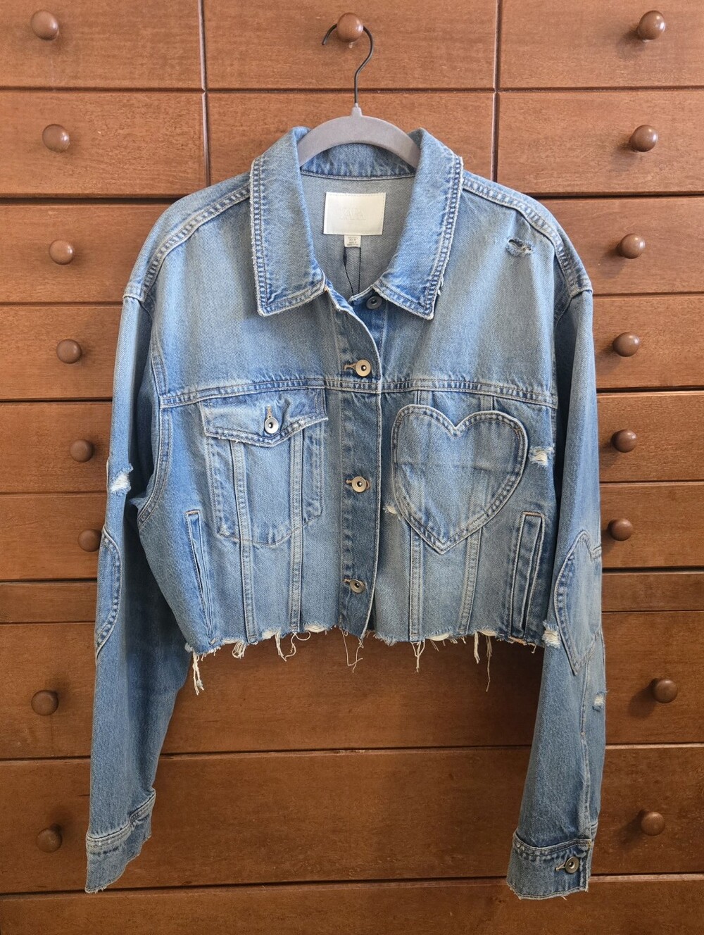 NEW Zara Heart Denim Jacket Sz Large